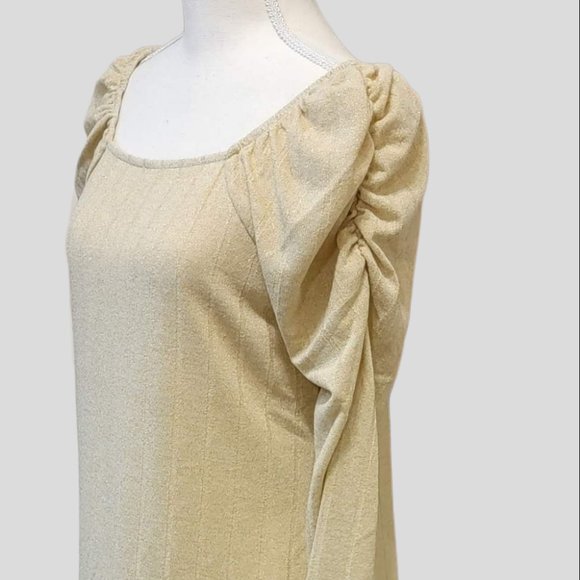 New Zac & Rachel Shirred Square Neck Bodice Top White Swan with Gold Lurex M - Picture 2 of 14